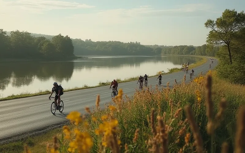 cycling event around a large wisconsin reservoir with no hills or mountains