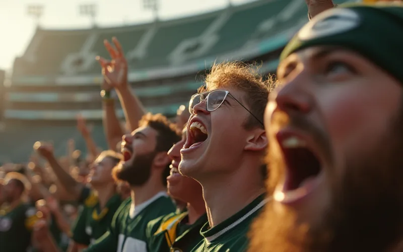 ecstatic football fans at the 2025 draft at Lambeau Field in Green Bay, Wisconsin.