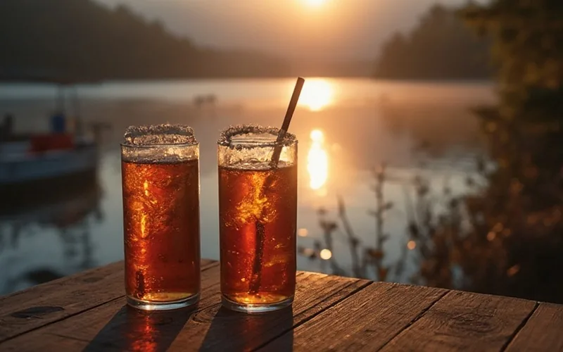 happy hour on a deck on the lake